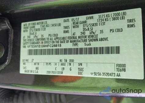 2017 Ford F-150 Xlt из США, поврежденный, VIN 1FTEW1EG9HFC28815